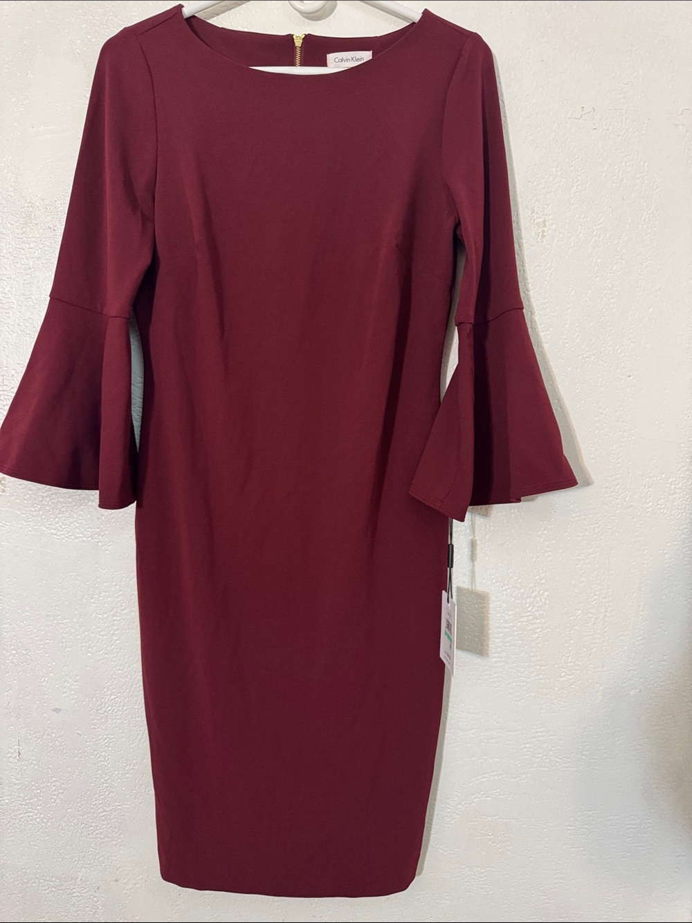 Calvin Klein Women's Wine Bell-Sleeve Midi Dress size 8